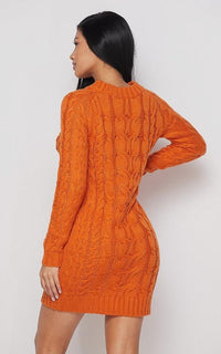 Cable Knit Mini Sweater Dress - Orange - SohoGirl.com
