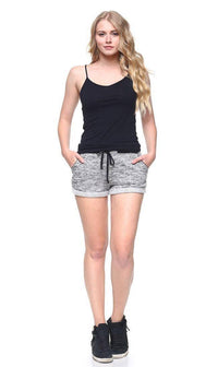 Comfy Banded High Waisted Heathered Shorts in Black - SohoGirl.com