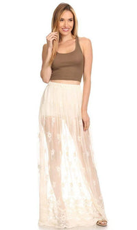 Floral Embroidered Sheer Maxi Skirt in Ivory - SohoGirl.com