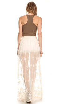 Floral Embroidered Sheer Maxi Skirt in Ivory - SohoGirl.com