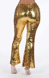 Sequin Flare Bell Bottom Pants - Gold - SohoGirl.com