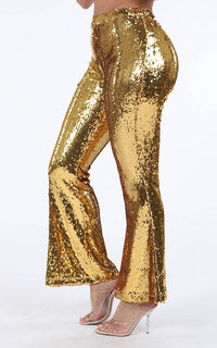 Sequin Flare Bell Bottom Pants - Gold - SohoGirl.com
