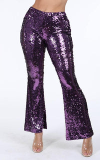 Sequin Flare Bell Bottom Pants - Purple - SohoGirl.com