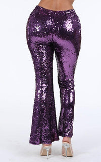 Sequin Flare Bell Bottom Pants - Purple - SohoGirl.com