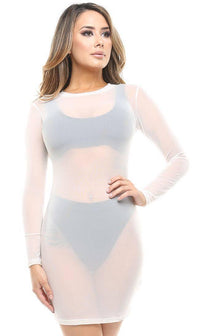 White Long Sleeve Mesh Cover Up - SohoGirl.com