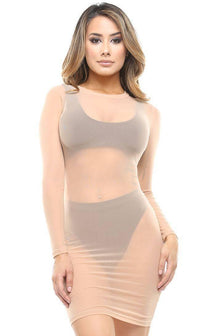 Nude Long Sleeve Mesh Cover Up - SohoGirl.com