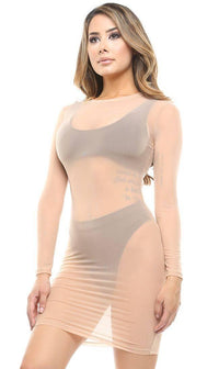 Nude Long Sleeve Mesh Cover Up - SohoGirl.com
