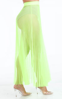 Pleated High Waisted Sheer Maxi Skirt - Neon Yellow - SohoGirl.com