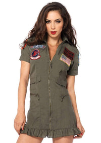 Top Gun Costume Flight Dress - Khaki Green - SohoGirl.com