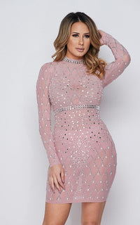 Crystal Embellished Sheer Mesh Dress - Pink - SohoGirl.com