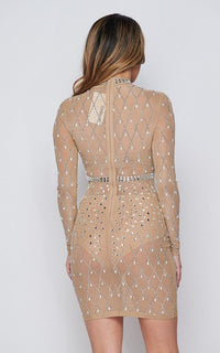 Crystal Embellished Sheer Mesh Dress - Nude - SohoGirl.com