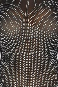 Rhinestone Long Sleeve Embellished Bodysuit - Black - SohoGirl.com