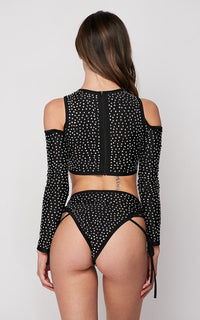 Rhinestone Lace Up Two Piece Bikini Set - Black - SohoGirl.com