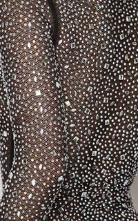 Allover Shimmery Rhinestone Bodysuit - Black - SohoGirl.com