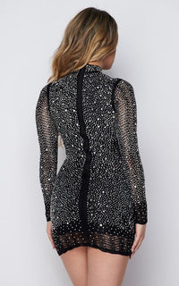 Sparkling Rhinestone Long Sleeve Dress - Black - SohoGirl.com