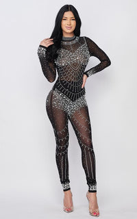 Sparkling Nights Rhinestone Jumpsuit in Black - SohoGirl.com