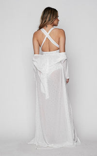 Rhinestone Plunging Swimsuit Cover Up Set - White - SohoGirl.com
