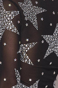 Rhinestone Star Print Sheer Mesh Mini Dress - Black - SohoGirl.com