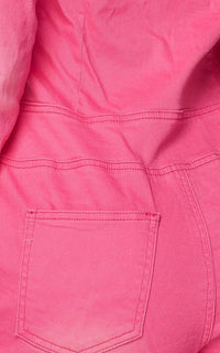 Distressed Long Sleeve Denim Romper - Neon Pink - SohoGirl.com