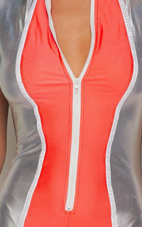 Nylon Colorblock Bermuda Jumpsuit - Orange-Black - SohoGirl.com
