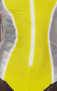 Nylon Colorblock Bermuda Jumpsuit - Yellow-Blue - SohoGirl.com