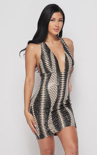 Diamond Pattern Sequin Halter Dress - Black - SohoGirl.com