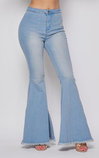 Wide Leg High Waisted Bell Bottom Jeans - Light Denim - SohoGirl.com