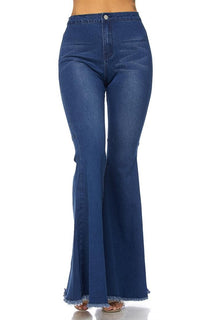Wide Leg High Waisted Bell Bottom Jeans - Dark Denim - SohoGirl.com