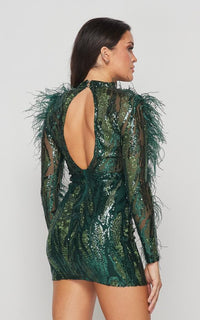 Feathered Sleeve Sequin Dress - Hunter Green - SohoGirl.com