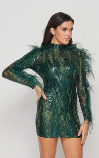 Feathered Sleeve Sequin Dress - Hunter Green - SohoGirl.com