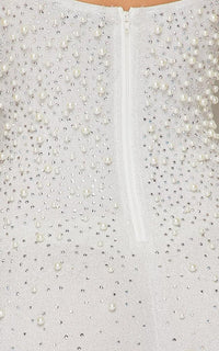 Pearl Beaded Rhinestone Bustier Dress in White - SohoGirl.com