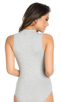 Gray Sleeveless Ribbed Mock Neck Bodysuit - SohoGirl.com