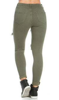 Super Distressed High Waisted Skinny Jeans in Olive Green - SohoGirl.com