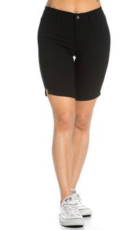 Super High Waisted Stretchy Bermuda Shorts in Black - SohoGirl.com