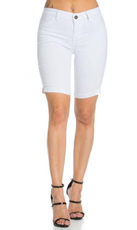 Super High Waisted Stretchy Bermuda Shorts in White - SohoGirl.com