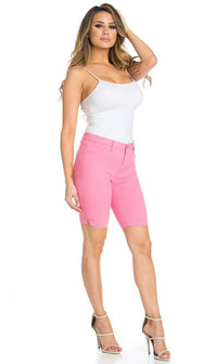 Super High Waisted Stretchy Bermuda Shorts in Bubblegum Pink - SohoGirl.com
