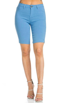Super High Waisted Stretchy Bermuda Shorts in Baby Blue - SohoGirl.com