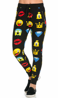 Comfy Emoji Print Jogger SweatPants in Black - SohoGirl.com
