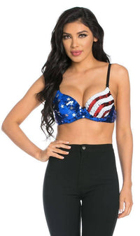 Sequin Patriotic American Flag Bra - SohoGirl.com