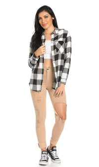 Classic Oversized Long Sleeve Flannel in Black - SohoGirl.com