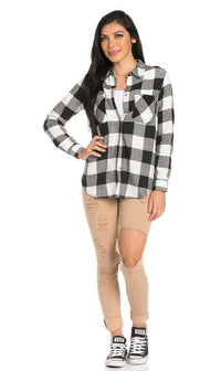 Classic Oversized Long Sleeve Flannel in Black - SohoGirl.com