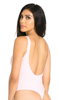 Basic Open Back Thong Bodysuit in Light Pink - SohoGirl.com