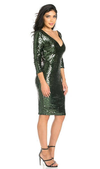 Plunging Sequin Midi Dress in Green - SohoGirl.com