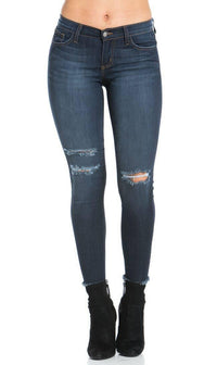 Distressed Ankle Skinny Jeans in Dark Blue (Plus Sizes Available) - SohoGirl.com