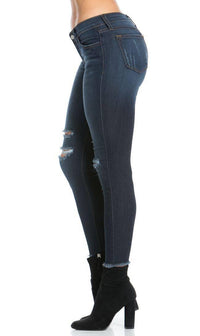 Distressed Ankle Skinny Jeans in Dark Blue (Plus Sizes Available) - SohoGirl.com