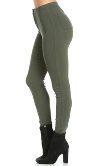 Super High Waisted Stretchy Skinny Jeans - Olive - SohoGirl.com