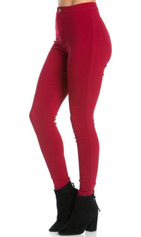 Super High Waisted Stretchy Skinny Jeans (S-3XL) - Burgundy - SohoGirl.com