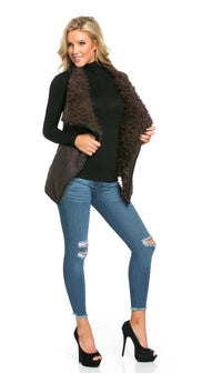 Draped Sleeveless Faux Fur Wool Vest in Olive - SohoGirl.com