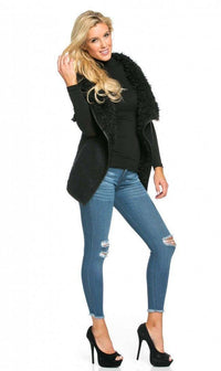 Draped Sleeveless Faux Fur Wool Vest in Black - SohoGirl.com