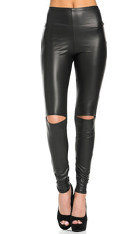 Knee Slit Faux Leather Leggings in Black (Plus Sizes Available) - SohoGirl.com
